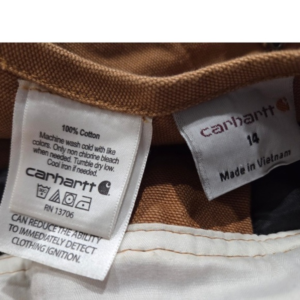 Carhartt Insulated Bib Overalls Women 14 Brown Quilt Lined Duck Canvas Dbl Knee - Picture 8 of 12